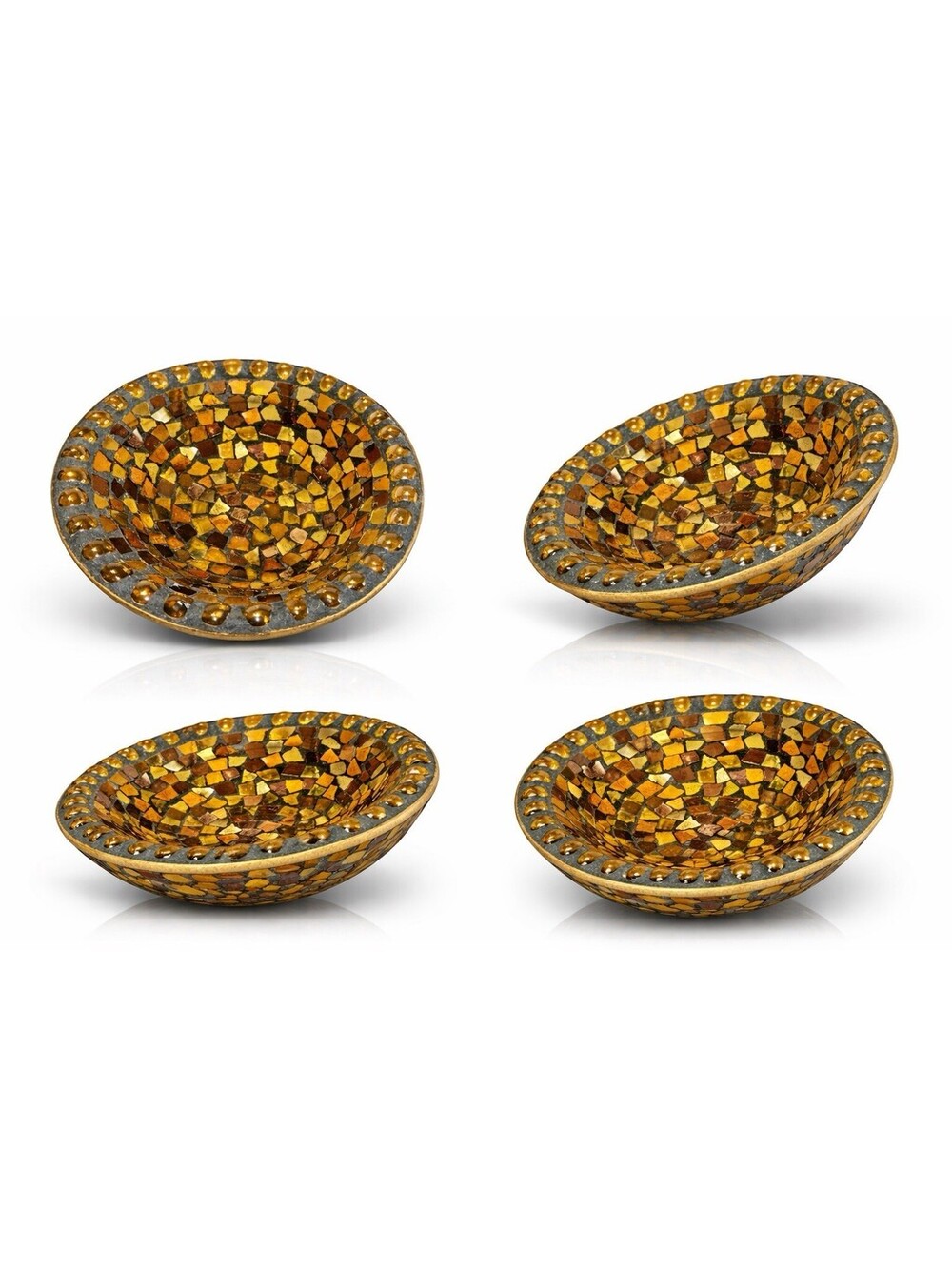 Amber Glass Mosaic Decorative Bowl Centerpiece Rustic Boho Home Decor Dish